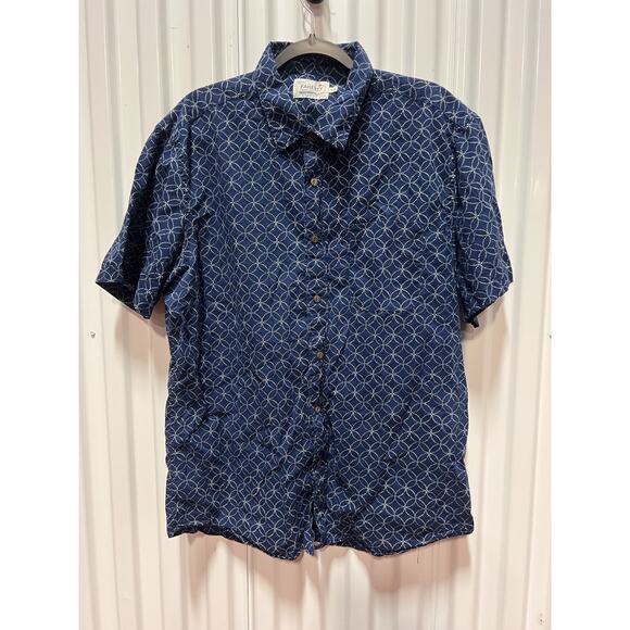 Faherty Shirt Mens XL Blue Short Sleeve Tropical Cotton Moolight Batik Blue - Picture 1 of 8